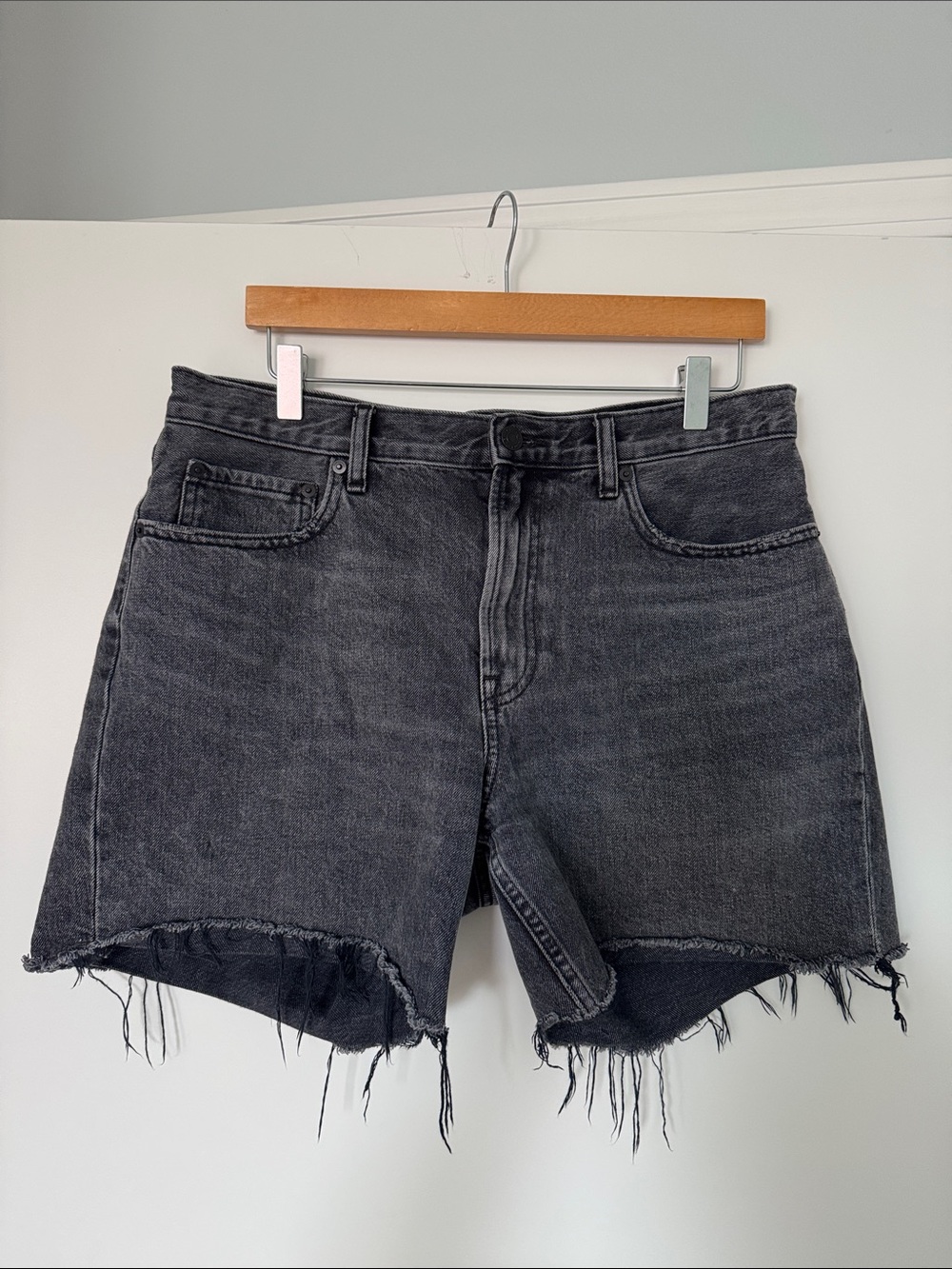 Everlane Black Washed Frayed Hem High-Rise Jean Shorts